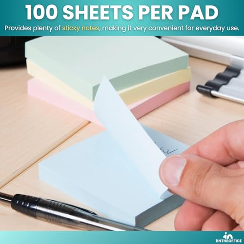 1InTheOffice Pastel Sticky Notes 3x3, Sticky Note Pads, Self-Stick Note Pads, Assorted Colors, 100-Sheet, 24/Pack