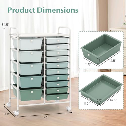 RELAX4LIFE 15-Drawer Storage Drawer Carts - Mobile Rolling Utility Cart - color: Gradient Green, style: 15 Drawers-34.5"