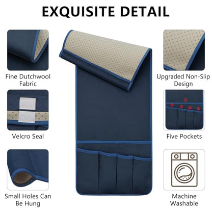 Remote Control Holder for Armchair Caddy, Remote Holder with 5 Pockets - color: Blue-A, size: 35"x12.4"