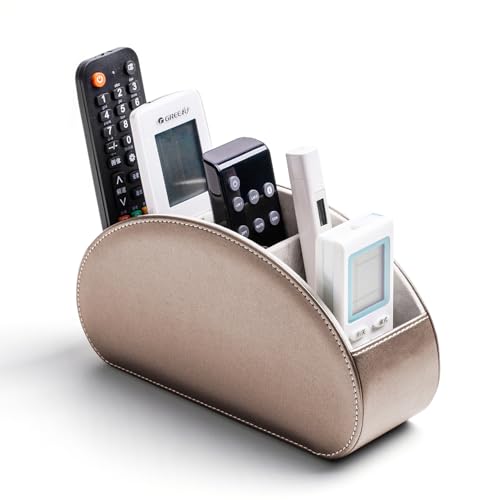 Remote Control Holders Organizer Box with 5 Compartment PU Leather Caddy - color: Champagne silver, size: S