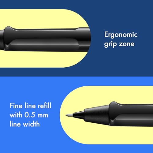 LAMY safari black - Mechanical Pencil with ergonomic grip & body made of robust ASA plastic - ideal for drawing & writing - including LAMY M 41 fine line refill 0.5 mm & eraser tip - color: Black