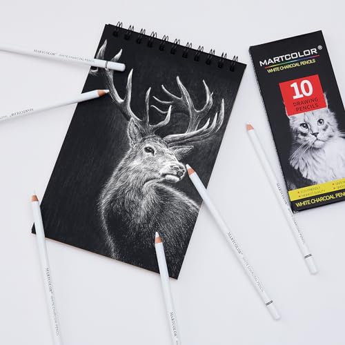 MARTCOLOR White Charcoal Pencils Set, 10 Pieces Sketch Highlight Pencils - color: White-10 Pack
