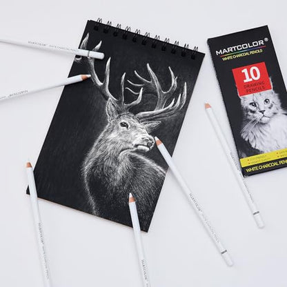 MARTCOLOR White Charcoal Pencils Set, 10 Pieces Sketch Highlight Pencils - color: White-10 Pack