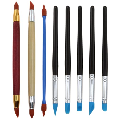 8 PCS Rubber Tip Paint Brushes Double-End Silicone Rubber Tip Brushes Silicone Clay Sculpting Tools for Modeling Engraving and Shaping