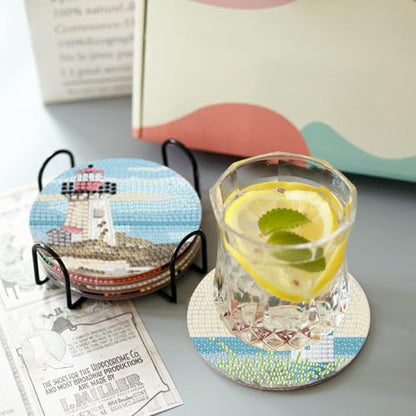 askkqtx 8 Pcs Beach Diamond Art Coasters Kits with Holder 4X4 Inch - color: Coasters-bdwy210