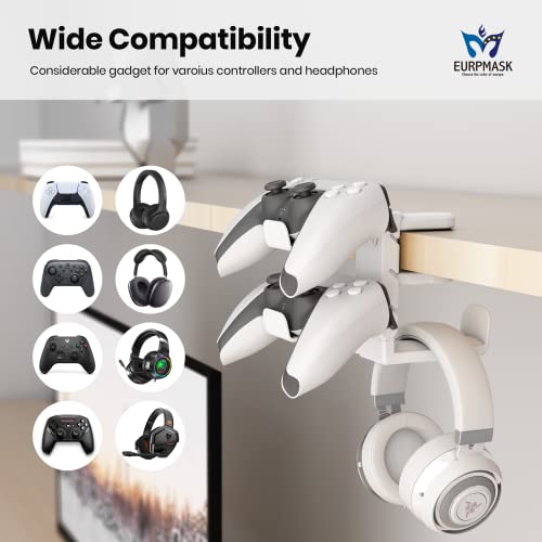 EURPMASK 3-in-1 Rotating Headphone Stand w/2 Detachable Controller Holders - color: White Pro 1 Pack