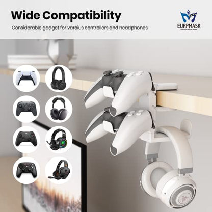 EURPMASK 3-in-1 Rotating Headphone Stand w/2 Detachable Controller Holders - color: White Pro 1 Pack