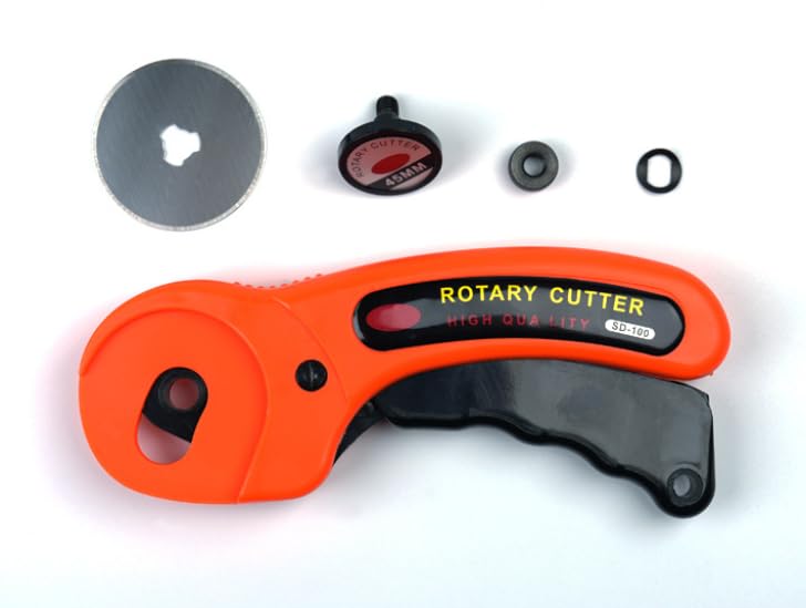 Ergonomic 45mm Rotary Cutter Comes with 5 Replacement Blades and Carrying Case (Orange) - color: Orange