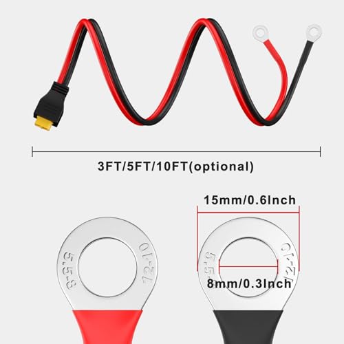 XT60 Female to O Ring Terminal Cable 10AWG Extension Cable Compatible with Lipo Batterie (XT60 Female, 2FT, 10AWG, 2Pieces) - color: XT60 Female to O Ring, size: Length:2FT; 2Pieces, style: 10AWG Cable