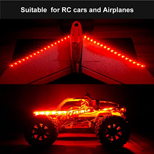 Waterproof LED Light Strips for RC Cars Trucks Airplanes Boats Drones Fixed Wing AR Wing Model Underglow Light (Red) - color: Red