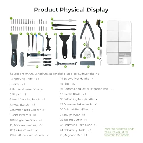 Creality 3D Printer Tool Kit, 74Pcs 3D Printing Tool Wrap Kit Assembly/Removal/Filament Cutting Set 3D Printer Accessories for All FDM Printers Cleaning Finishing Printing - color: 3D Printer Tool Kit