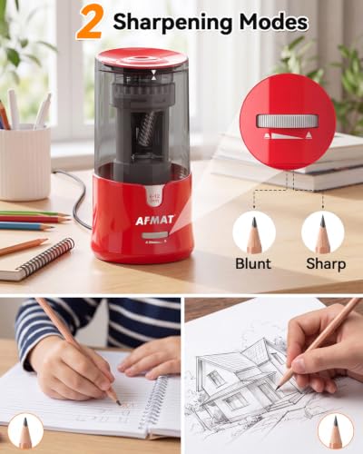 AFMAT Electric Pencil Sharpener, Plug-in Pencil Sharpener for 6-12mm Pencil - color: Red