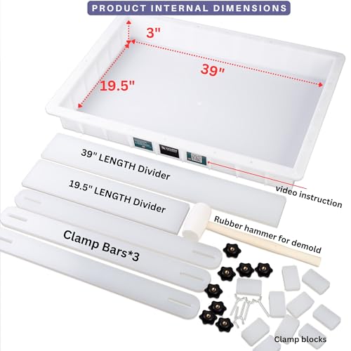 Kalinta Large Adjustable Epoxy Mold with Divider-39x19.5x3 in No-Seal Resin Mold Integrated Clamping System, Perfect for Beginners & Experienced Artists Alike - Ideal for Creative Resin Art Projects - size: 39"x19.5"x3"