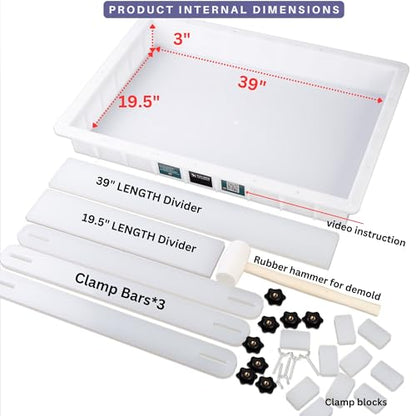 Kalinta Large Adjustable Epoxy Mold with Divider-39x19.5x3 in No-Seal Resin Mold Integrated Clamping System, Perfect for Beginners & Experienced Artists Alike - Ideal for Creative Resin Art Projects - size: 39"x19.5"x3"