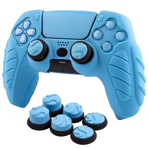 Ergonomic Soft Grip Skin Compatible with PS5 Controller, Anti-Slip Silicone Cover with 6 Thumb Grips Accessories Set Compatible with PlayStation 5 Controller (Starlight Blue) - color: Blue