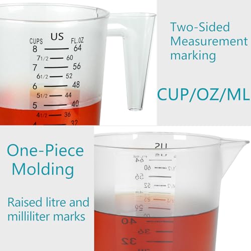 8 Cup/2-Quart Large Measuring Cups, Clear, Strong Food Grade Liquid Measure Pitcher, for Home Hobbies/Professional Kitchen - size: 8 Cup