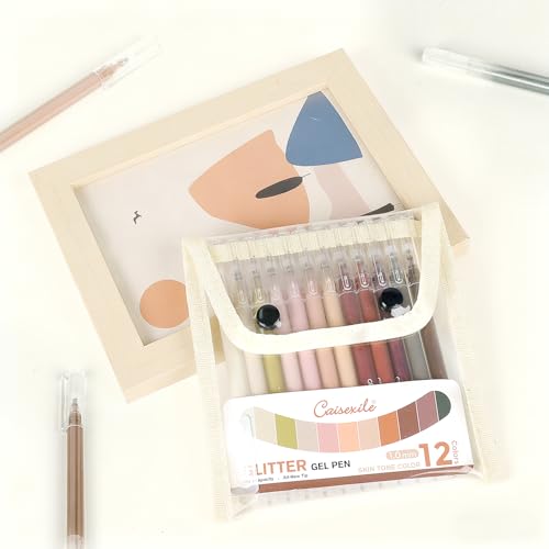 12 Pack Skin Tone Glitter Gel Pens Set High-Capacity - color: skin tone