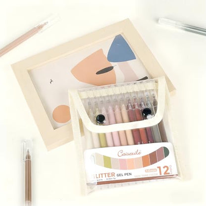 12 Pack Skin Tone Glitter Gel Pens Set High-Capacity - color: skin tone