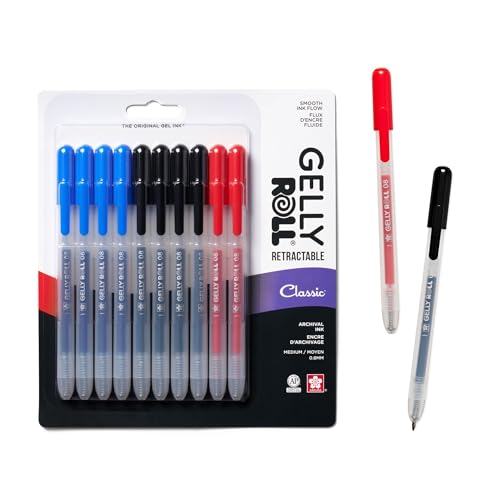 Sakura Gelly Roll Retractable Gel Pens, Black, Blue & Red, 10 Pack - size: 1 Count (Pack of 10), style: Classic Color Set
