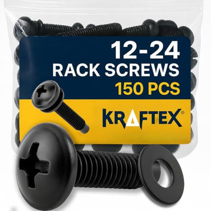 12-24 Rack Screws [150pk] – Rack Mount Screws with Nylon Washers for Server, Network, and Audio Equipment - size: 12-24 (150 Pack)