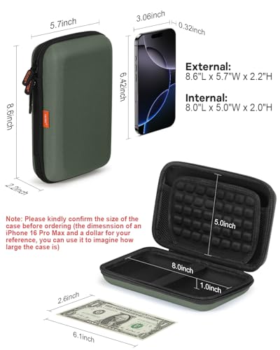 Large Classic Army-Green Case,Hard Shell Electronic Organizer Case - color: Greenish Gray