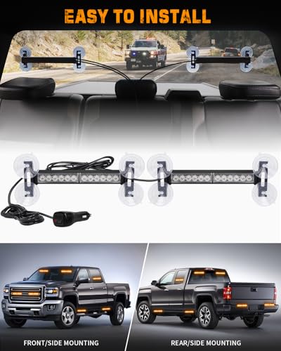 XRIDONSEN 2x 10.7 inch Amber Light Bar 24 LED Emergency Strobe Lights - color: Amber