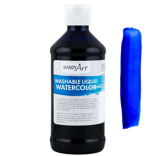 Handy Art Washable Liquid Watercolor Paint, Blue, 8 oz Bottle - color: Blue