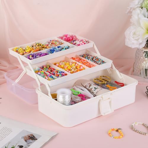 Tackle Box, 3-Layer Craft Sewing Medicine Art Hair Tool Organizer White - color: White