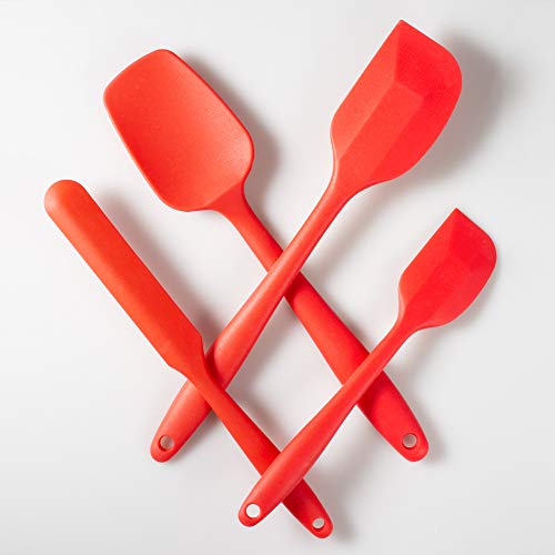 4-Piece Silicone Spatula Set with Stainless Steel Core, Red - color: Red