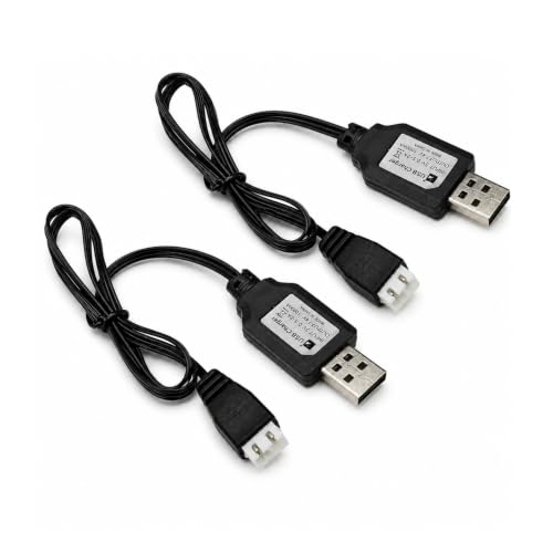 7.4V 1A USB Charging Cable for RC Batteries (2S Lipo), XH-3P Connector, 2-Pack - Works with SCX24, FPV Drones, SplatRBall