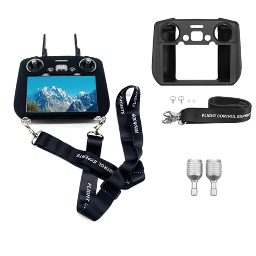 Silicone Case Cover + Thumb Rocker Sticks + Nylon Lanyard Neck Strap for DJI RC 2 Accessory Bundles for DJI Avata 360 Mini 5 Pro MINI 4 Pro Air 3S AIR 3 Flip Drone RC2 Controller(Black) - color: Black