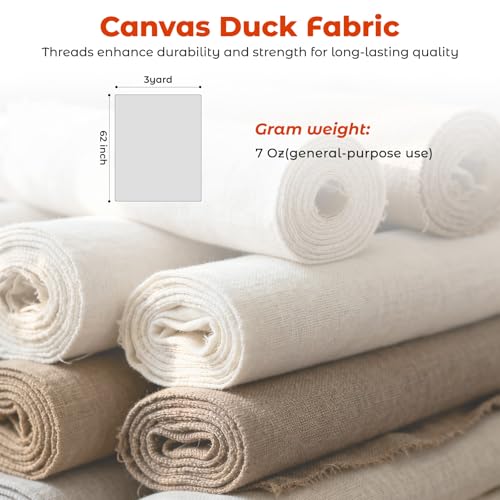 3 Yards Natural Cotton Canvas Duck Fabric for Arts & Crafts, Backings, Covers, 60 Inches Wide, 7 oz,
