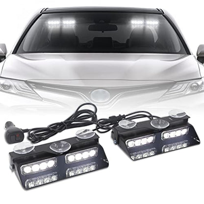 XRIDONSEN 2 in 1 Dash Strobe Lights White 16 LED Windshield Lights - color: White