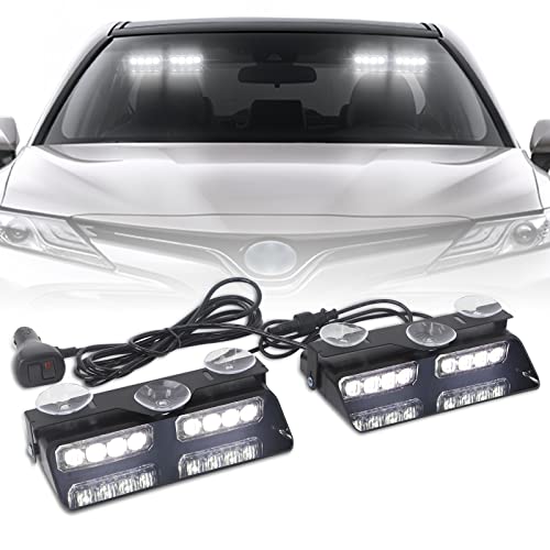 XRIDONSEN 2 in 1 Dash Strobe Lights White 16 LED Windshield Lights - color: White