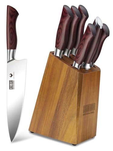 HOSHANHO 7PCS Kitchen Knife Set with Block, Sharp Chef Knives & Sharpener - size: 7 Pieces Knife Set