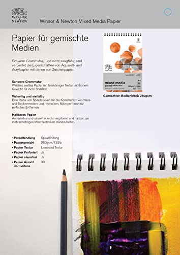 Winsor & Newton Mixed Media Pad, 11" x 14", 30 Sheets, 250gsm, White - size: 11" x 14", style: Mixed Media Pad - White