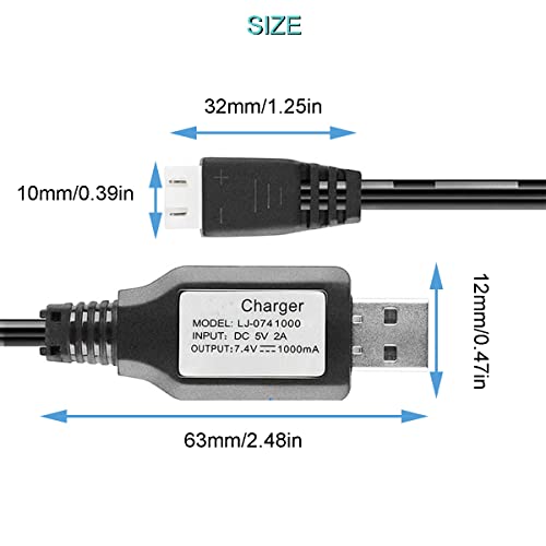 2 pcs XH-3P USB Charger Cable 7.4V 2S LiPo Battery USB Charger Cable 1A Fast Charging,with 1 Charge 3 Transfer Cable for RC Car Truck Rock Crawler FPV Drone Quadcopter