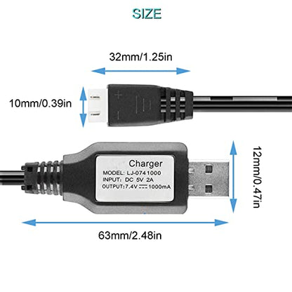 2 pcs XH-3P USB Charger Cable 7.4V 2S LiPo Battery USB Charger Cable 1A Fast Charging,with 1 Charge 3 Transfer Cable for RC Car Truck Rock Crawler FPV Drone Quadcopter