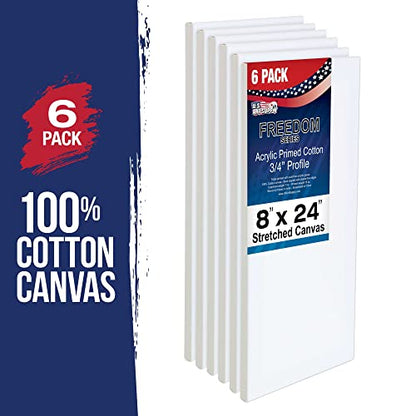 U.S. Art Supply 8"x24" Stretched Canvas for Painting, 3/4" Profile, 6-Pack - size: 8" x 24"
