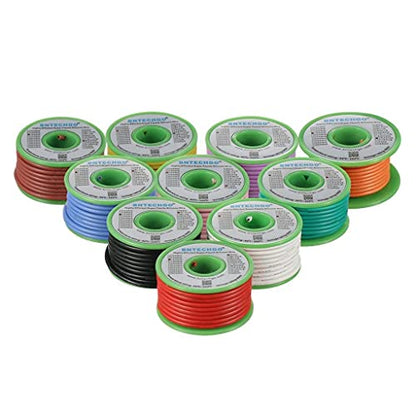 BNTECHGO 16 AWG Silicone Wire Kit 10 Color Each 25ft Stranded Tinned Copper - size: 10 Colors Each 25ft, style: 16 AWG silicone wire