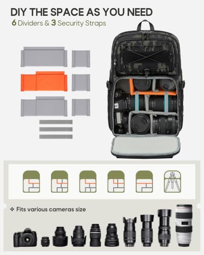 RAINSMORE Camera Backpack, DSLR/SLR/Mirrorless Tactical Camera Bag Cases - color: Camouflage Green