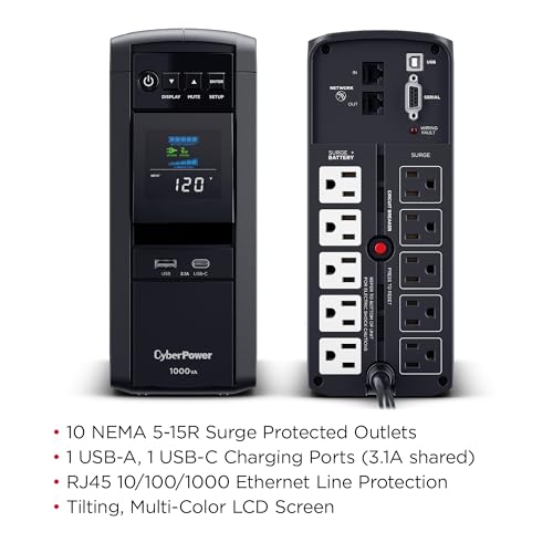 CyberPower CP1000PFCLCD PFC Sinewave UPS Battery Backup and Surge Protector - size: 1000VA, style: Mini-Tower