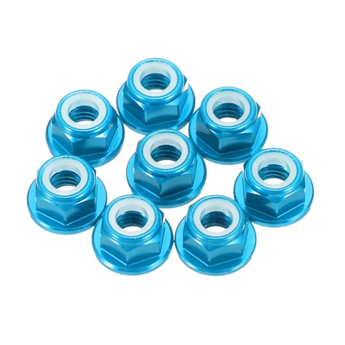 MECCANIXITY 8 Pcs M5 Pitch 0.8mm Aluminum Alloy Lock Nuts Flanged Hex Nuts Nylon Locking Serrated for RC Drone Quadcopter Motor Prop Adapter FPV Parts Fasteners, Light Blue - color: Light Blue, size: M5x0.8mm