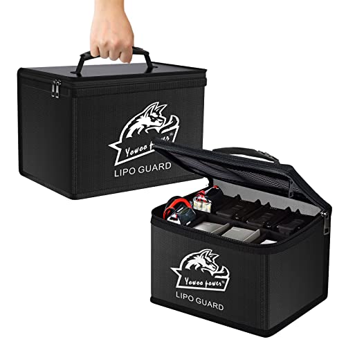 Yowoo Lipo Safe Bag, Fireproof Explosionproof LiPo Battery Bag, Large Space Highly Sturdy Double Zipper Lipo Battery Guard for Storage and Charging (10.63x6.69x6.69 inch)