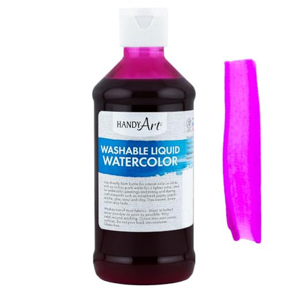 Handy Art Washable Liquid Watercolor Paint, Pink, 8 oz Bottle - color: Pink
