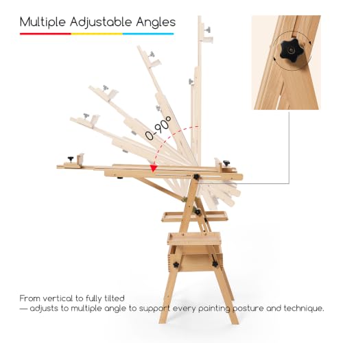 MEEDEN Painting Easel with Storage and Tray: H-Frame Beech Wood Art Easel - color: Natural