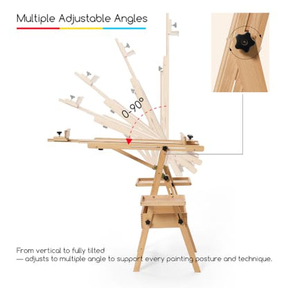 MEEDEN Painting Easel with Storage and Tray: H-Frame Beech Wood Art Easel - color: Natural