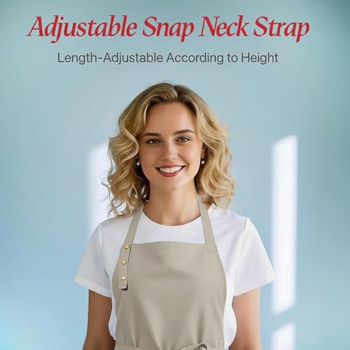 Aprons for Women Men, Water-Resistant Kitchen Aprons for Cooking - color: Beige