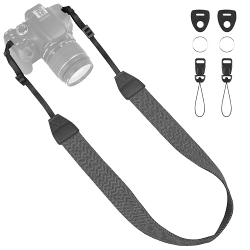 Universal Camera Strap - Camera Neck Strap, Adjustable Shoulder Straps Compatible with Canon, Fujifilm, Nikon, Olympus, Panasonic and other SLR and mirrorless cameras - Black and White Stripes - color: Black and White Striped