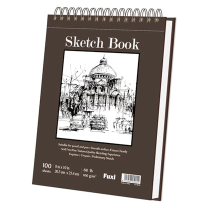 Fuxi 8x10 Sketchbook, Top Spiral-Bound Sketch Pads, 100-Sheets_68lb/100gsm - color: Brown, size: 10" x 8" (Pack of 1)